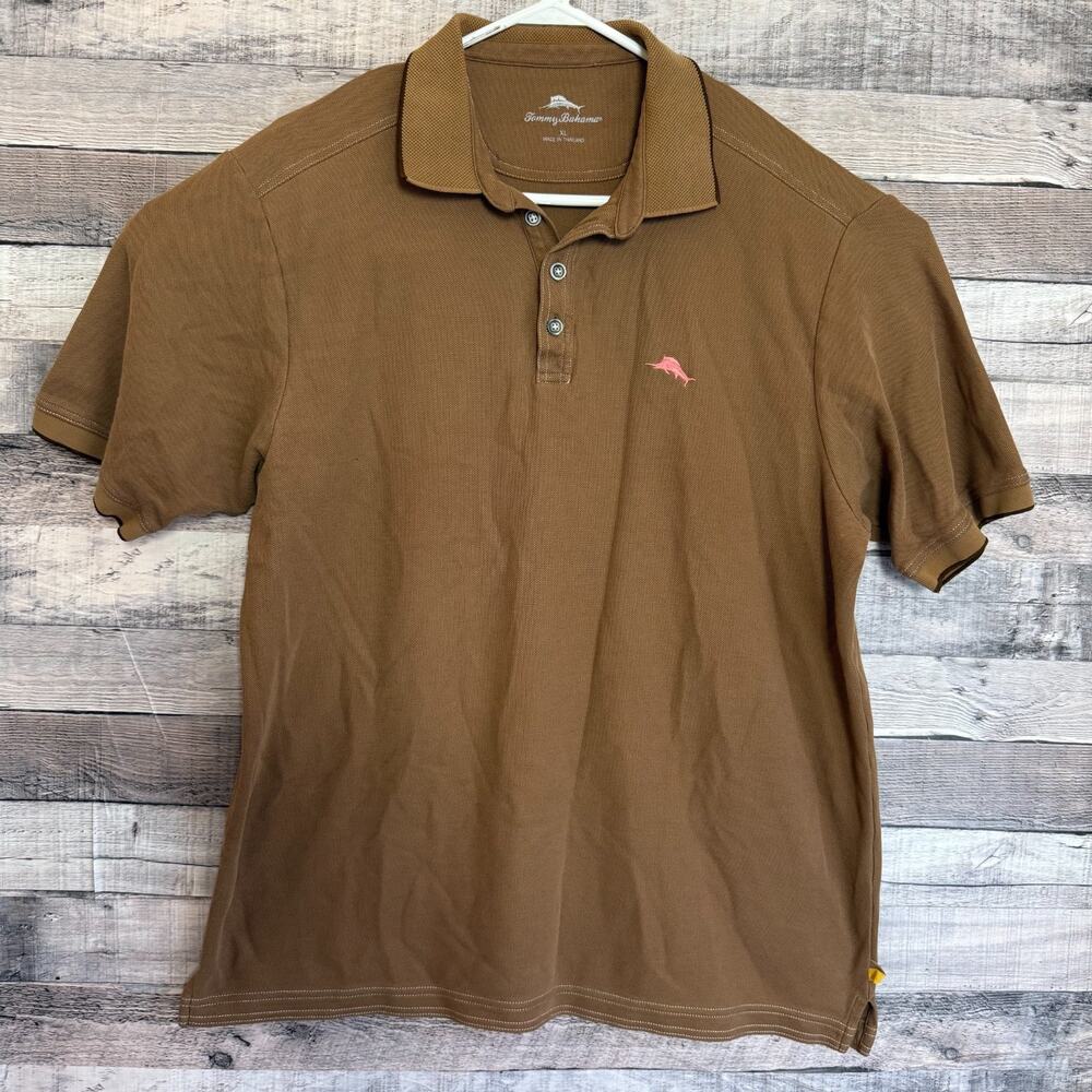 Tommy Bahama Emfielder Polo Shirt Mens XL Brown Preppy Cotton Short Sleeve